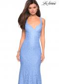 Picture of: Stretch Lace Long Dress with Open Strappy Back in Cloud Blue, Style: 27623, Detail Picture 5