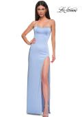Picture of: Fitted Strapless Dress with Rhinestone Embellished Neckline and Slit in Cloud Blue, Style 32799, Detail Picture 5