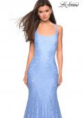 Picture of: Stretch Lace Mermaid Prom Dress with Cut Out Back in Cloud Blue, Style: 27484, Back Picture