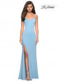Picture of: Floor Length Jersey Dress with Soft V Neckline in Cloud Blue, Style: 27657, Detail Picture 6