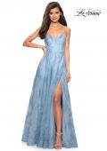 Picture of: Lace Prom Dress with Floral Detail and Side Leg Slit in Cloud Blue, Style: 27704, Detail Picture 6
