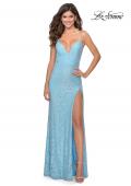 Picture of: Sequin Lace Prom Dress with Plunging Neckline in Cloud Blue, Style: 28359, Detail Picture 6