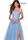 Picture of: Off the Shoulder Tulle Gown with Sheer Floral Bodice in Cloud Blue, Style: 28598, Detail Picture 6