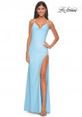 Picture of: Rhinestone Rose Detail Jersey Dress with Draped Neckline in Cloud Blue, Style: 31574, Detail Picture 6