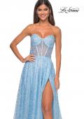 Picture of: Sequin Rhinestone A-Line Tulle Sweetheart Gown with Lace Up Back in Cloud Blue, Style: 32136, Detail Picture 6