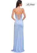 Picture of: Fitted Strapless Dress with Rhinestone Embellished Neckline and Slit in Cloud Blue, Style 32799, Detail Picture 6