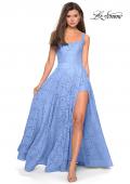 Picture of: Long Lace Prom Dress with Attached Shorts in Cloud Blue, Style: 27476, Detail Picture 7