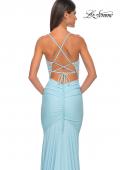 Picture of: Fitted Jersey Prom Dress with Rhinestone Beaded Illusion Bodice in Cloud Blue, Style: 32054, Detail Picture 7