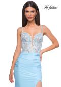 Picture of: Unique Floral Lace Top with Jersey Skirt Prom Dress in Cloud Blue, Style 32957, Detail Picture 7