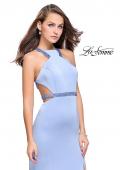 Picture of: Beaded Form Fitting Long Prom Dress with Leg Slit in Cloud Blue, Style: 26129, Main Picture