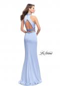 Picture of: Two Piece Prom Gown with Beaded Choker and Leg Slit in Cloud Blue, Style: 25746, Back Picture