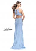 Picture of: Metallic Beaded Prom Dress with High Neck and Cut Outs in Cloud Blue, Style: 26057, Back Picture