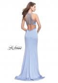 Picture of: Long Jersey Prom Dress with High Neck and Cut Outs in Cloud Blue, Style: 26069, Back Picture