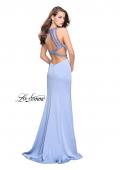 Picture of: Beaded Form Fitting Long Prom Dress with Leg Slit in Cloud Blue, Style: 26129, Back Picture