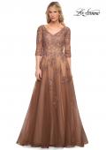 Picture of: A-line Tulle Gown with Floral Lace Detail and V-Neck in Cocoa, Style: 27908, Main Picture