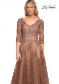 Picture of: A-line Tulle Gown with Floral Lace Detail and V-Neck in Cocoa, Style: 27908, Detail Picture 1