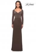 Picture of: Floor Length Jersey Gown with Long Sleeves and Ruching in Cocoa, Style: 25598, Main Picture