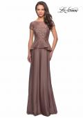 Picture of: Long Satin Dress with Lace Peplum Style Bodice in Cocoa, Style: 25887, Main Picture