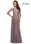 Picture of: Long Lace Dress with Empire Waist and 3/4 Sleeves in Cocoa, Style: 27857, Main Picture