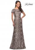 Picture of: Floor Length Short Sleeve Lace Dress in Cocoa, Style: 27884, Main Picture
