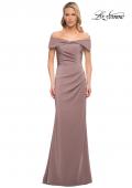 Picture of: Off the Shoulder Fitted Satin Long Gown in Brown, Style: 30397, Main Picture