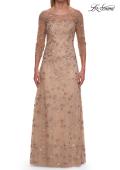 Picture of: Floral Three Quarter Sleeve Dress with Sheer Neckline in Cocoa, Style: 31642, Main Picture