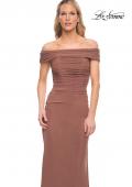 Picture of: Ruched Off the Shoulder Net Jersey Evening Dress in Cocoa, Detail Picture 9
