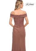 Picture of: Ruched Off the Shoulder Net Jersey Evening Dress in Cocoa, Detail Picture 10