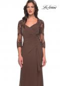 Picture of: Lace and Net Jersey Gown with Illusion Sleeves in Cocoa, Style: 30384, Detail Picture 11