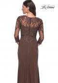 Picture of: Lace and Net Jersey Gown with Illusion Sleeves in Navy, Style: 30384, Detail Picture 12