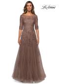 Picture of: Lace and Tulle A-line Gown with Three Quarter Sleeves, Style: 28036, Detail Picture 13