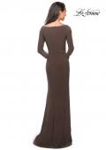 Picture of: Floor Length Jersey Gown with Long Sleeves and Ruching in Cocoa, Style: 25598, Back Picture