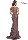 Picture of: Long Satin Dress with Lace Peplum Style Bodice in Cocoa, Style: 25887, Back Picture