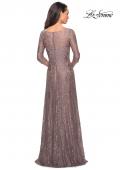 Picture of: Long Lace Dress with Empire Waist and 3/4 Sleeves in Cocoa, Style: 27857, Back Picture