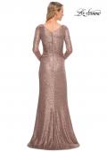 Picture of: Metallic Sequin Dress with Long Sleeves and V Neck in Brown, Style: 30310, Back Picture
