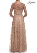 Picture of: Floral Three Quarter Sleeve Dress with Sheer Neckline in Cocoa, Style: 31642, Back Picture