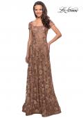 Picture of: Floor Length Short Sleeve Lace Gown in Cocoa, Style: 26582, Detail Picture 1