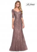 Picture of: Floor Length Lace Dress with Rhinestone Accents in Cocoa, Style: 26943, Detail Picture 1