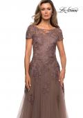 Picture of: A-line Formal Gown with Floral Lace Appliques in Cocoa, Style: 27958, Detail Picture 1