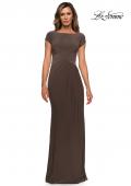 Picture of: Floor Length Jersey Evening Gown with Cap Sleeves in Cocoa, Style: 28026, Detail Picture 1