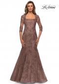 Picture of: Long Lace Mermaid Gown with Square Neckline in Cocoa, Style: 28033, Detail Picture 1