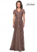 Picture of: Long Lace Evening Dress with Scallop Detailing and Rhinestones in Cocoa, Style: 28195, Detail Picture 1