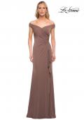 Picture of: Off the Shoulder Ruched Jersey Gown in Cocoa, Detail Picture 1
