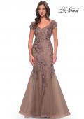 Picture of: Lace and Tulle Mermaid Gown with Cap Sleeves in Cocoa, Style: 30269, Detail Picture 1