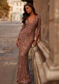 Picture of: Beaded Fitted Gown with a Stretch Fabric and V Neckline in Cocoa, Style: 32613, Detail Picture 1