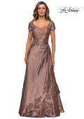Picture of: V-neck Jersey Floor Length Gown with Short Sleeves in Cocoa, Style: 27033, Detail Picture 2