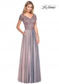 Picture of: Long Chiffon Dress with Lace Bodice and Pockets in Cocoa, Style: 27098, Detail Picture 2