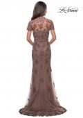 Picture of: Long Lace Evening Dress with Scallop Detailing and Rhinestones in Cocoa, Style: 28195, Detail Picture 2
