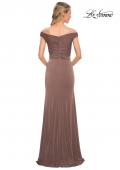 Picture of: Off the Shoulder Ruched Jersey Gown in Cocoa, Detail Picture 2