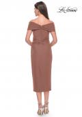 Picture of: Tea Length Fitted Jersey Ruched Off the Shoulder Dress in Cocoa, Style: 30109, Detail Picture 2